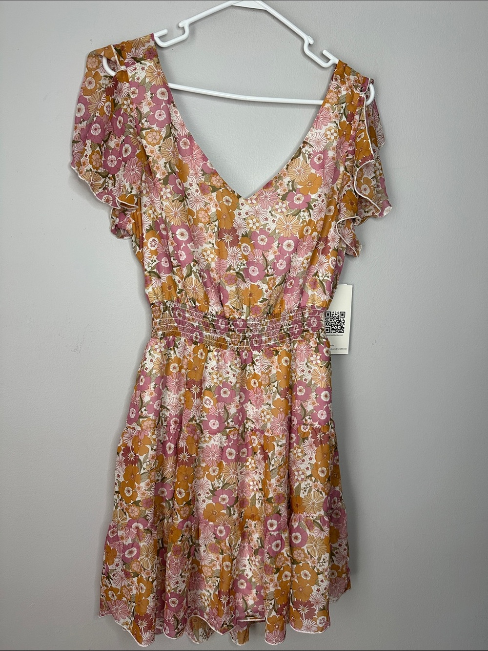 Floral Pink and Orange Open Back Dress size XL NWT